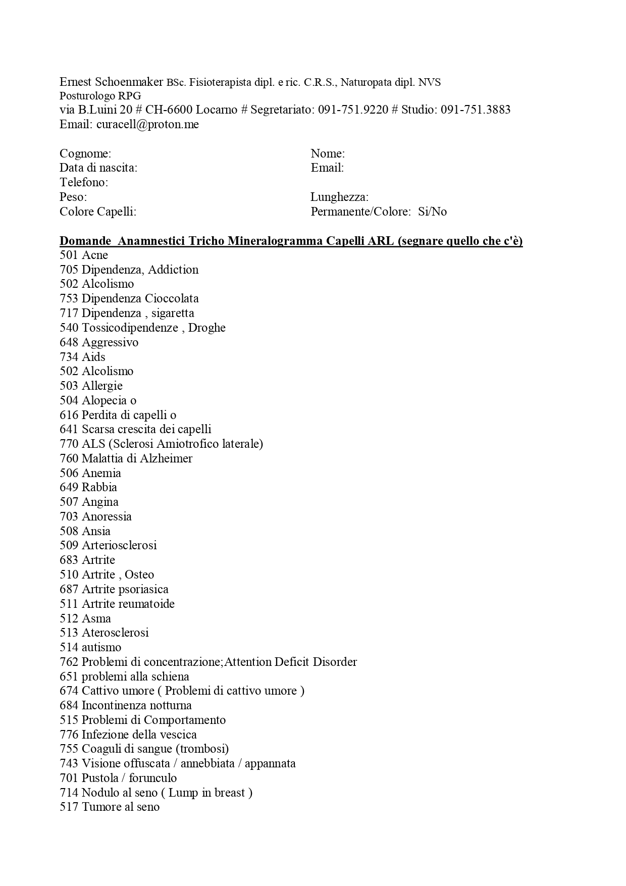 Domande Anamnestici Tricho Mineralogramma Capelli ARL 021113 Word